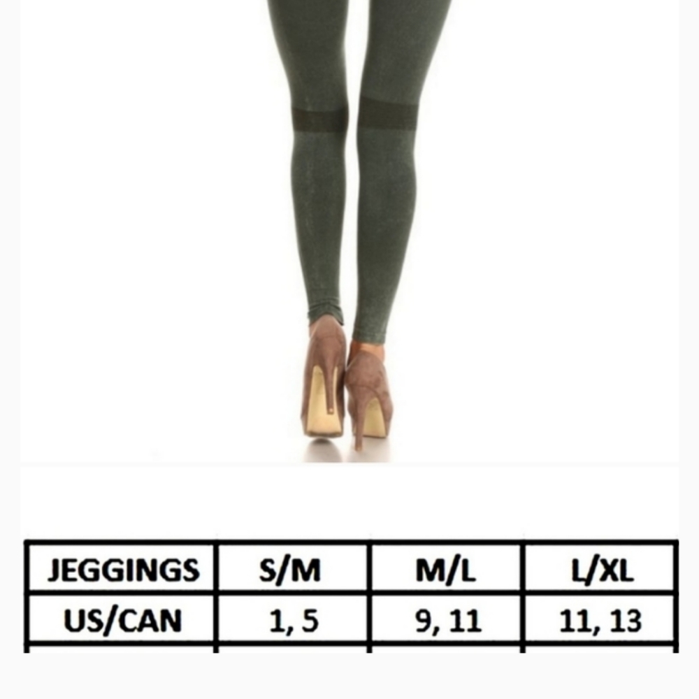 Army Green Distressed Leggings;Tummy Control Waist - Picture 4 of 4